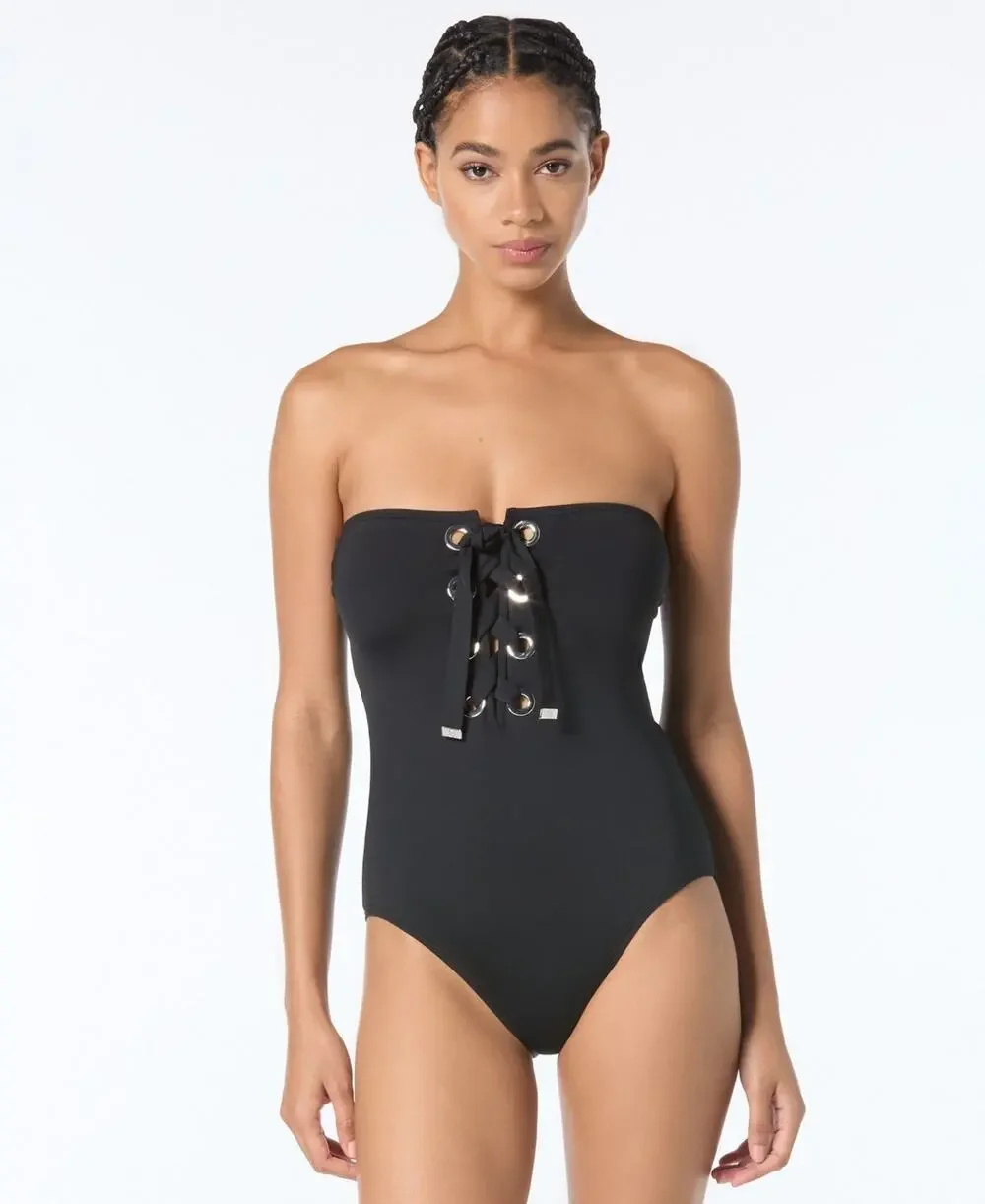 MICHAEL Michael Kors Women's Bandeau Lace-Up One-Piece Swimsuit Size 12 2243